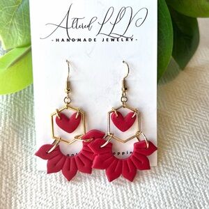 Red and Gold Floral Heart Earrings